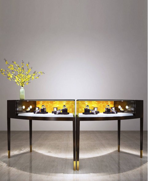 Vitrine de mesa de vidro de luxo de varejo personalizado comercial para joalheria