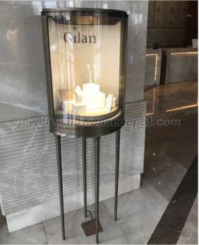 High End Olivary Stainless Steel Glass Jewelry Display Case For Sale