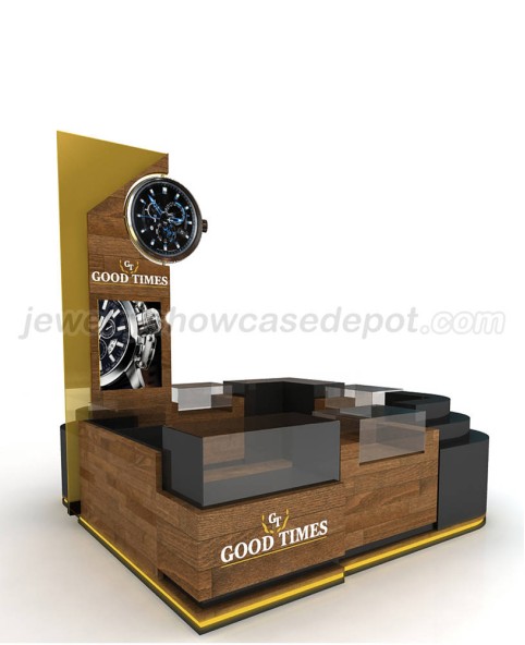 Komercyjny niestandardowy drewniany kiosk z zegarkami w centrum handlowym
