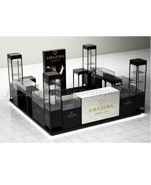 Design de quiosque de joias de madeira preto personalizado comercial