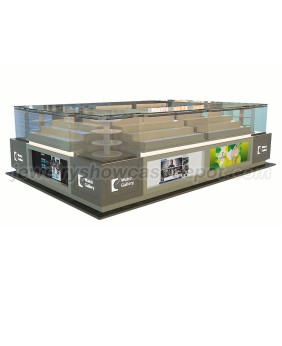 Conception de kiosque de bijoux en bois en verre personnalisé commercial