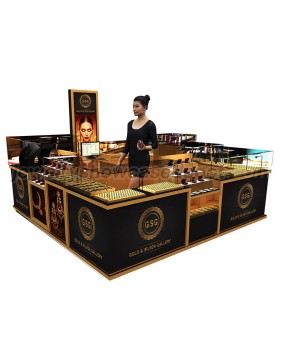 Commercial Wood Glass Retail Jewelry Mall Kiosk For Sale