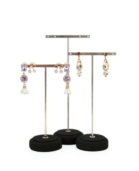 Stand Display T Bar Perhiasan Logam dan Hitam Beludru Premium