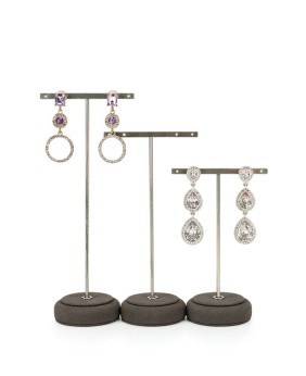Premium metalowy i szary aksamitny stojak na biżuterię T Bar