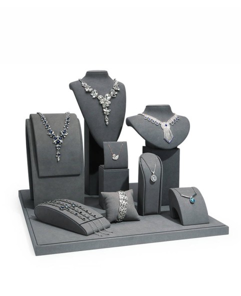 Luxury Commercial Grey Velvet  Jewelry Display Sets