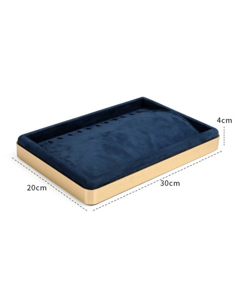 Luxury Navy Blue Stackable Velvet Chain and Bracelet Display Tray For Sale 