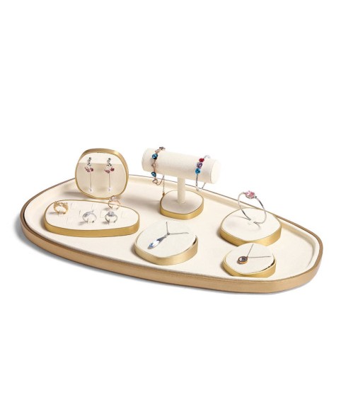 Luxe Crème Fluwelen Gouden Sieraden Showcase Display Trays
