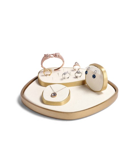 Nampan Display Perhiasan Krim Beludru Populer Dijual