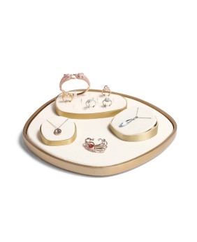 Premium crème fluwelen sieraden display sets gouden sieraden display lade voor winkel