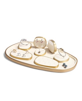 Nampan Display Perhiasan Krim Beludru Populer Premium