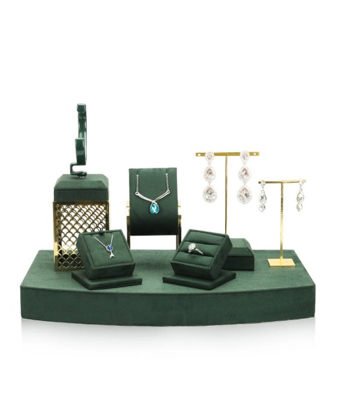 High End Dark Green Gold Stainless Steel Jewelry Display Sets