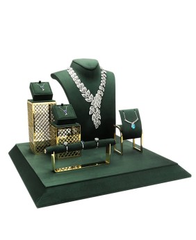 High End Dark Green Gold Stainless Steel Jewelry Display Stand Sets