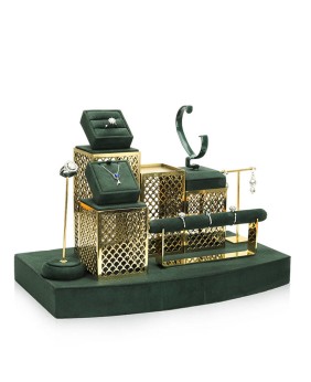 High End Dark Green Gold Stainless Steel Jewelry Showcase Display Sets