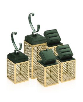 High-end donkergroen goud roestvrij staal sieraden showcase display stands