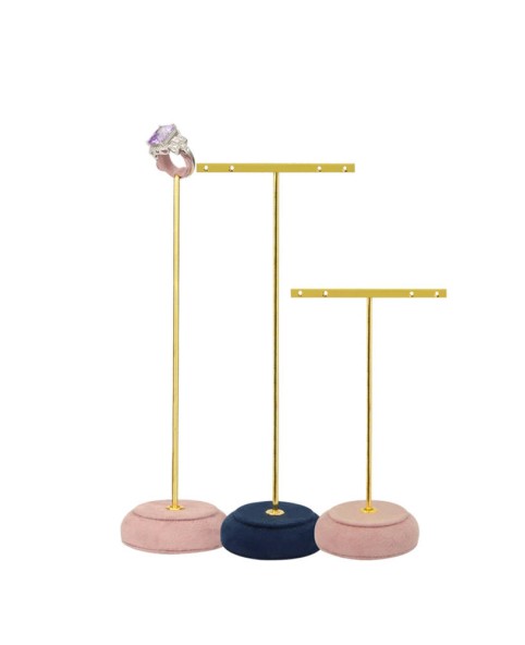 New Gold Metal Khaki Velvet T Bar Earring Jewelry Stands
