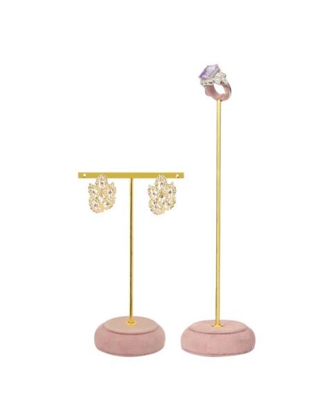 New Gold Metal Khaki Velvet T Bar Earring Jewelry Stands