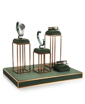 Popular Dark Green Gold Stainless Steel Jewelry Display Stands