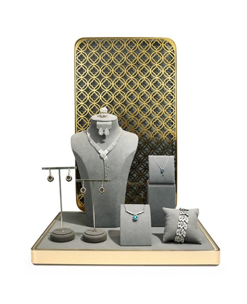 Conjunto de exhibición de joyería de acero inoxidable de oro gris de diseño creativo para la venta
