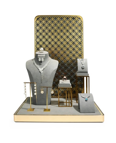 Conjuntos de exhibición de joyería de acero inoxidable de oro gris de diseño de lujo
