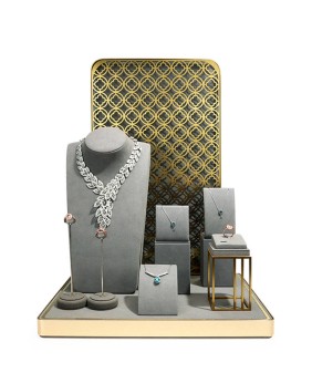 Luxury Design Grey Gold Stainless Steel Jewelry Display Stands