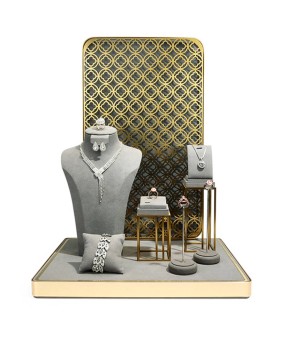 Set di espositori per vetrine di gioielli in acciaio inossidabile di design di lusso in oro grigio