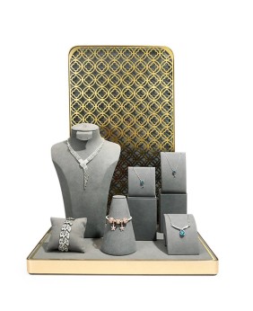 Set di vetrine per gioielli in acciaio inossidabile di design di lusso in oro grigio