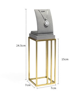 Luxury Design Light Grey Velvet Gold Metal Necklace Display Holder Stand