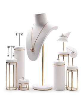 Soportes de exhibición modernos de la joyería del acero inoxidable del oro del terciopelo blanco