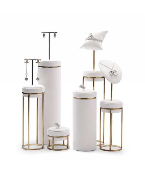 Modern White Velvet Gold Stainless Steel Jewelry Showcase Display Stands