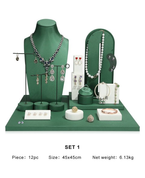 Ensembles de présentoir de bijoux en velours vert moderne populaire