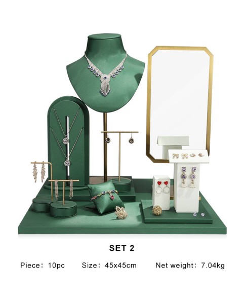 Conjuntos de exibição de joias de veludo verde moderno populares