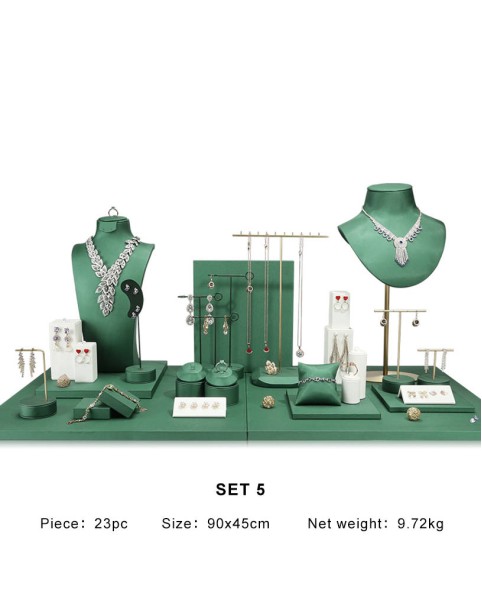 Set di espositori per gioielli in velluto verde popolare per negozi
