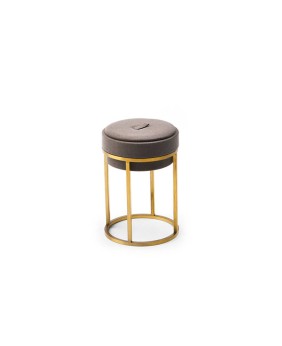 Moderner Ringhalter aus kaffeebraunem Leder und goldfarbenem Metall