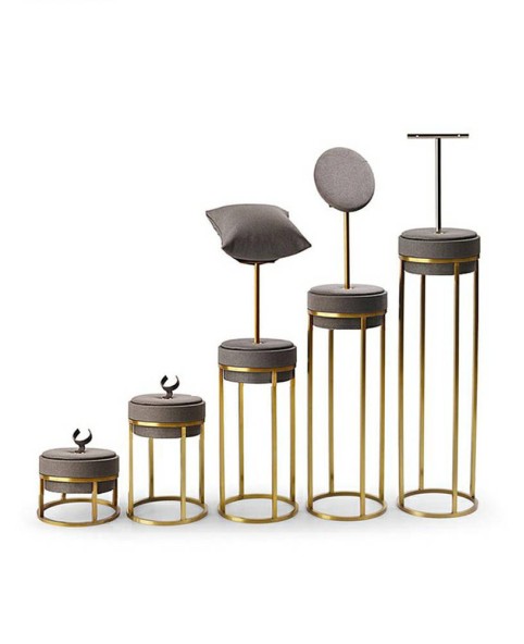 Modern Grey Velvet Gold Stainless Steel Jewelry Showcase Display Holder Stand