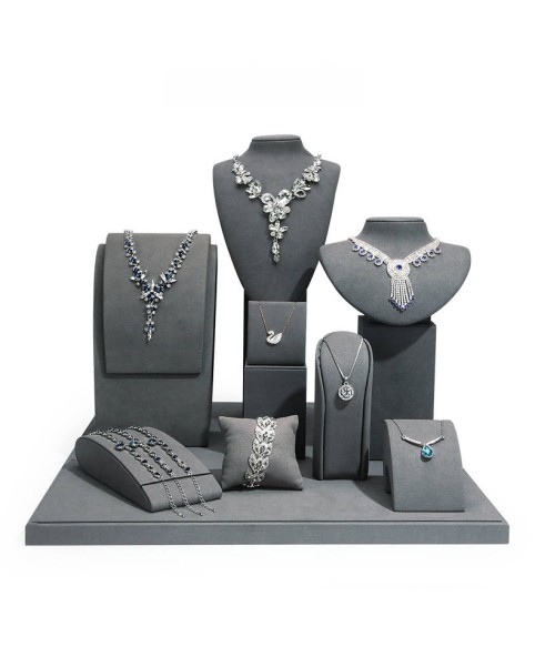 Ensembles de présentoir de bijoux en velours gris commercial de luxe