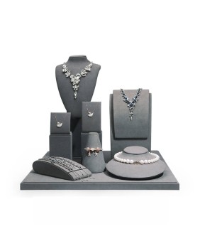 Conjuntos de expositores de joias de veludo cinza de luxo para venda