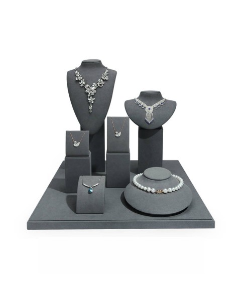 Luxe grijze fluwelen sieradenshowcase-displaysets te koop