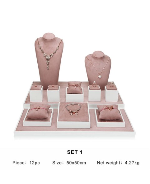 Set Tampilan Perhiasan Beludru Kayu Modern Populer Untuk Dijual