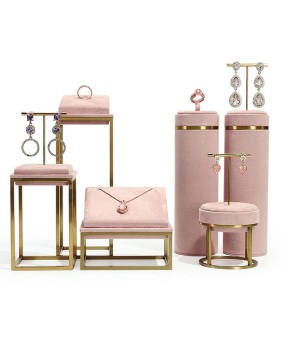 Luxury Pink Velvet Stainless Steel Jewelry Showcase Display Sets For Sale