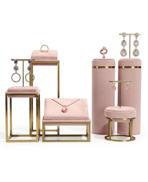 Luxury Pink Velvet Stainless Steel Jewelry ShowcaseDisplay Sets For Sale