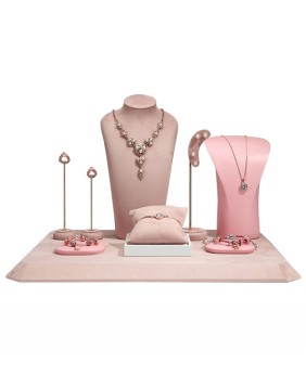 مجموعات عرض المجوهرات الفاخرة الوردي المخملية التجارية
