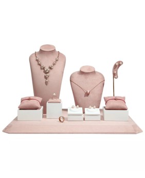 Luxury Pink Velvet Commercial Jewelry Display Sets For Sale