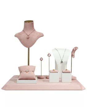 Luxe roze fluwelen sieradendisplaysets