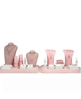 Expositores de joias de veludo rosa de luxo para lojas