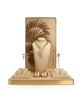 Set Tampilan Jendela Perhiasan Stainless Steel Premium Khaki Velvet Untuk Dijual