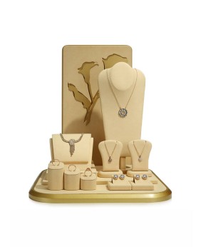 Conjuntos de exibição de joias de veludo cáqui de luxo para lojas