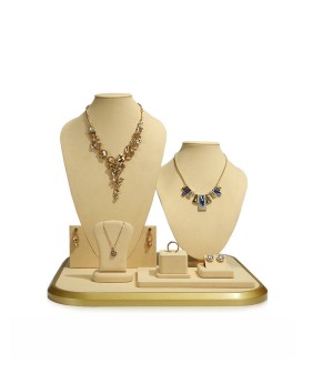 Conjuntos de exibição de joias de luxo caqui de veludo moderno