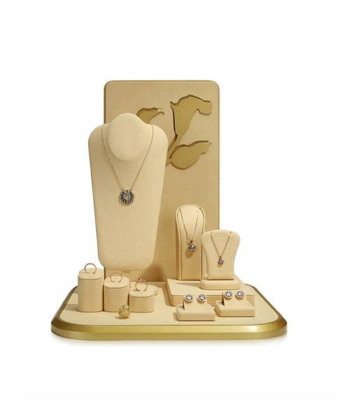 Conjuntos de exibição de joias de luxo moderno cáqui de veludo de veludo