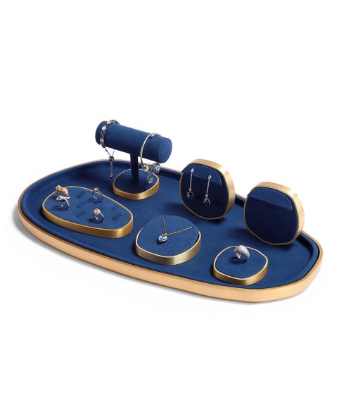 Modern Navy Blue Jewelry Display Tray Velvet Gold Jewelry Display Tray