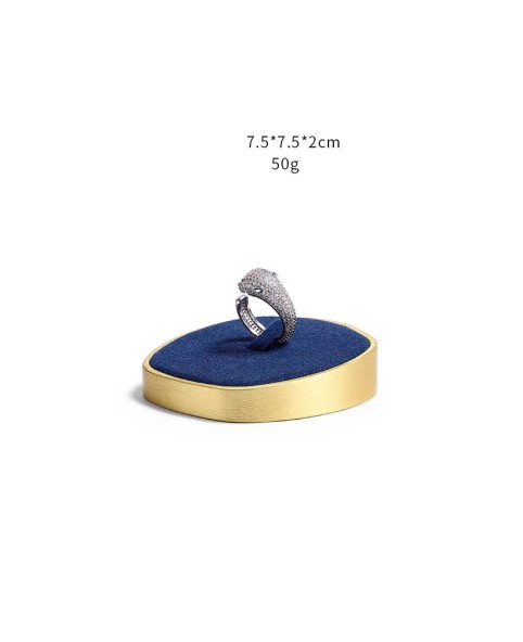 Luxury Navy Blue Velvet Gold Jewelry Ring Display Tray